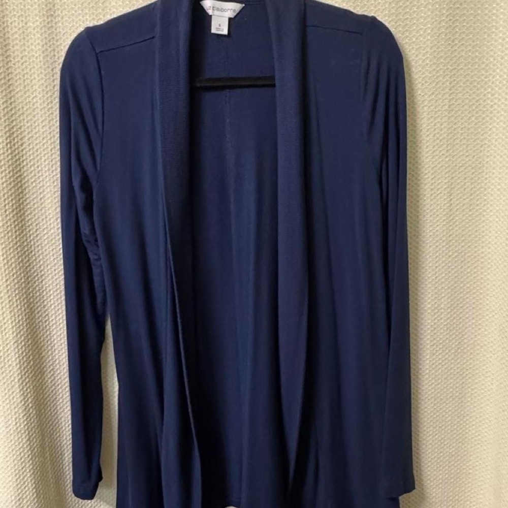 Liz Claiborne Navy Blue Open Front Long Sleeve Cardigan Sweater Small